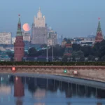 Partial lunar eclipse is seen with the Kremlin