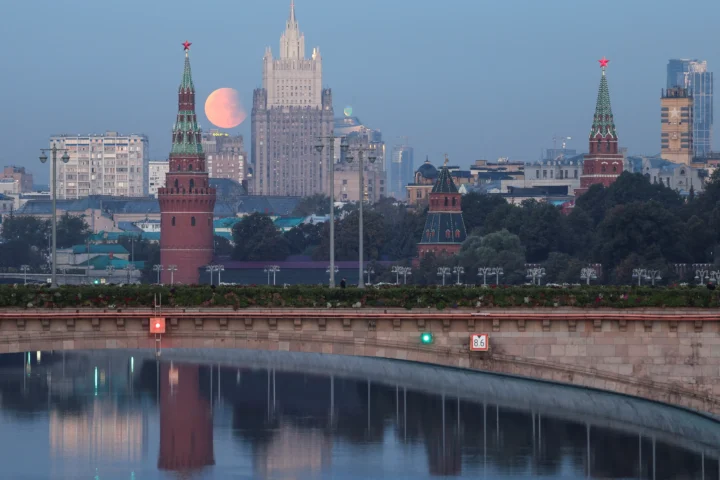 Partial lunar eclipse is seen with the Kremlin