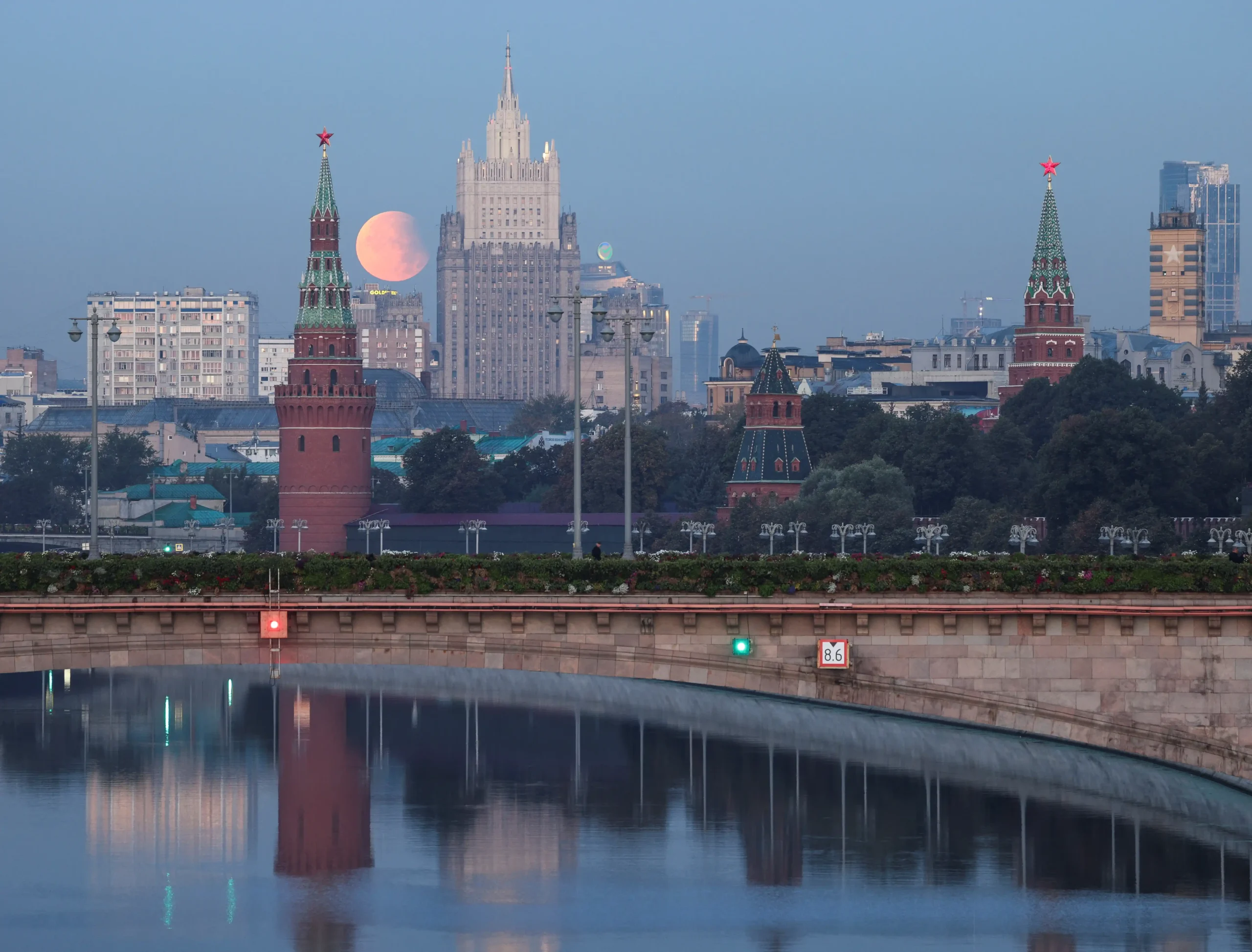 Partial lunar eclipse is seen with the Kremlin