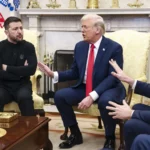 Vladimir Zelensky speaks with U.S. President Donald Trump and U.S. Vice President J.D. Vance