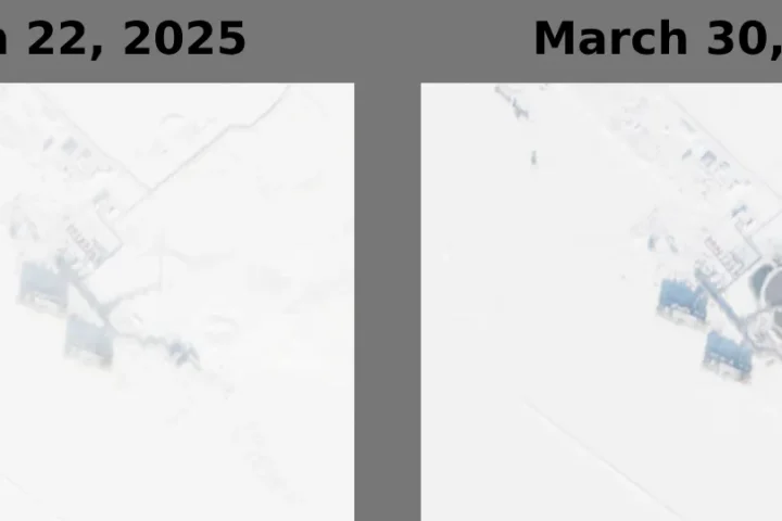 Снимки экспортного проекта Арктик СПГ 2, сделанные спутником Sentinel 2. Источник: Bloomberg