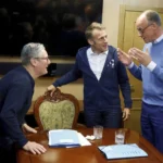 Britain's Prime Minister Keir Starmer meets with French President Emanuel Macron and German Chancellor Friedrich Merz