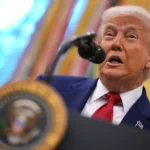 President Donald Trump speaks in the Oval Office