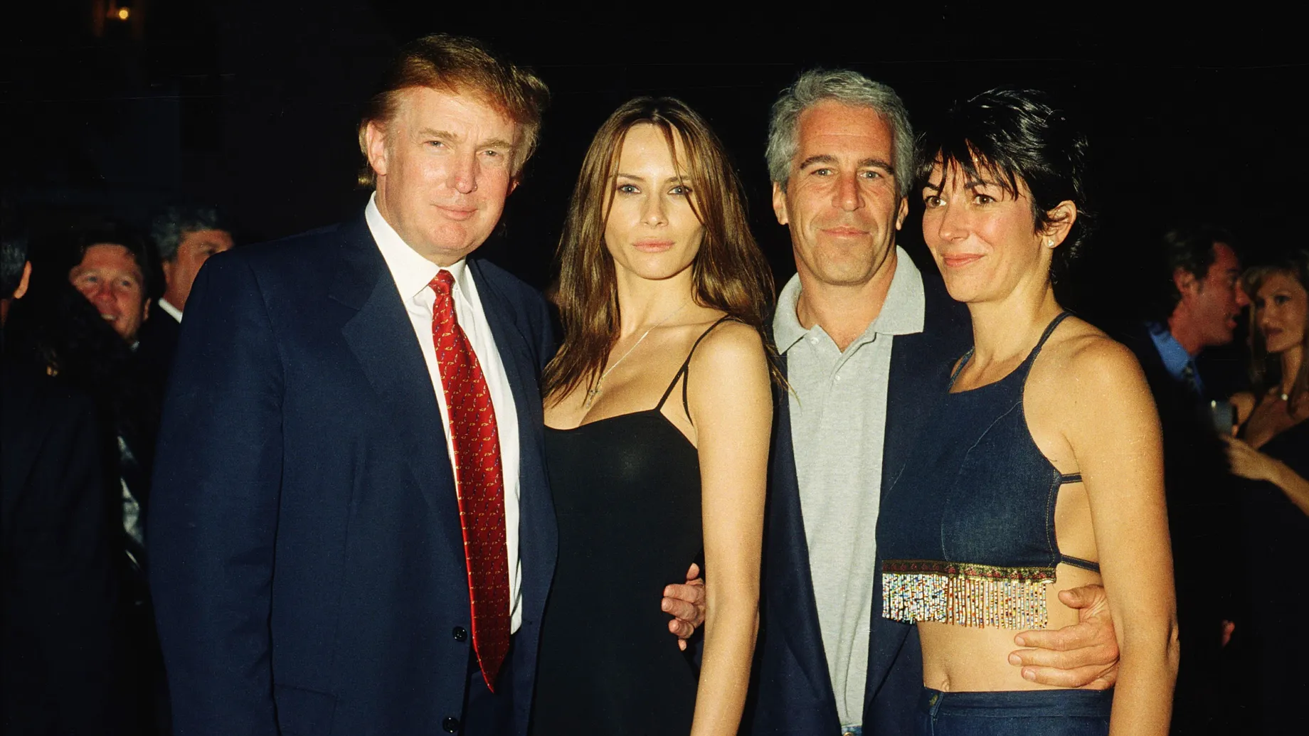 Donald Trump with his then-girlfriend Melania and Jeffrey Epstein