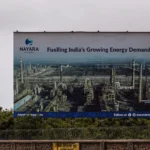 A billboard at the Vadinar Refinery complex