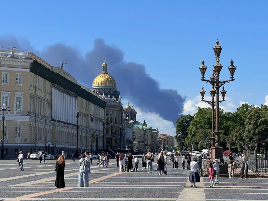 Smoke from Ukrainian drone strikes